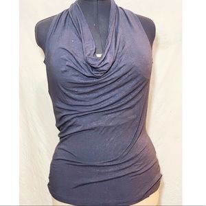 The limited sparkle blue-Grey cowl neck halter top